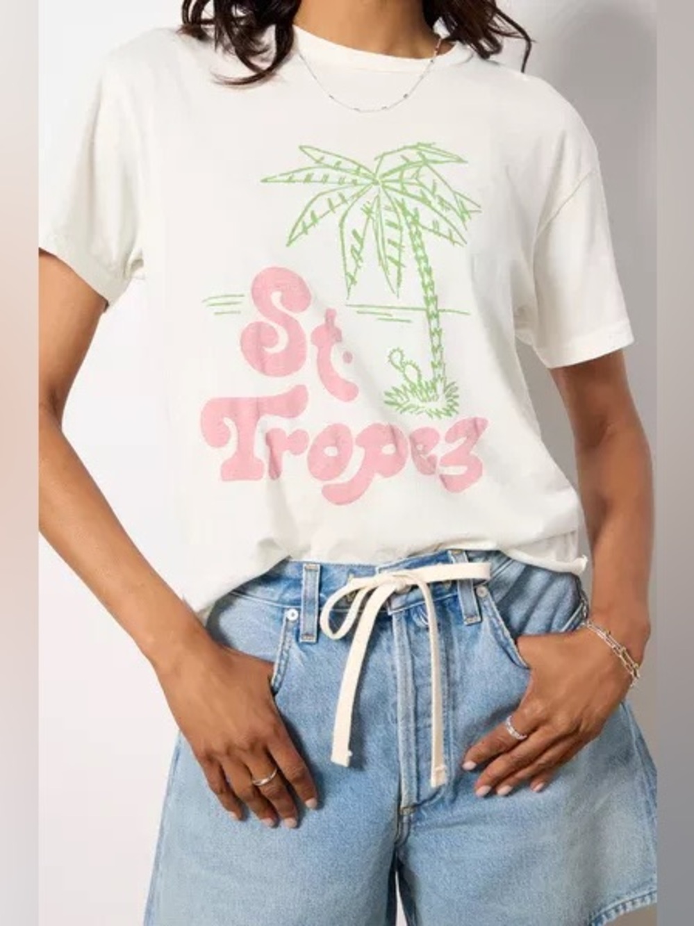 Evereve St. Tropez Palm Tree White Tee size Large - Retro Brand